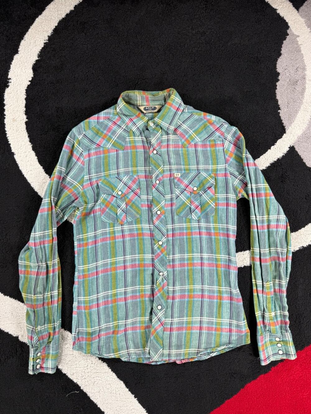 Salt Valley Shirt Mens Small Multicolor Plaid Pearl Snap Western Cowboy Cotton